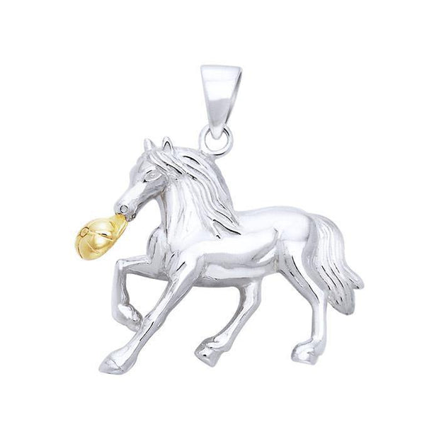 Declare in the nobility of the Friesian Horse ~ Sterling Silver Pendant Jewelry with 14k Gold Accent MPD1176