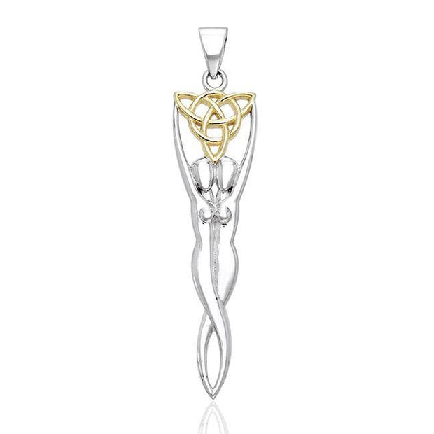 Embodying the Spirit of the Earth ~ Sterling Silver Danu Goddess Trinity Knot Pendant with 14k Gold accent MPD1201