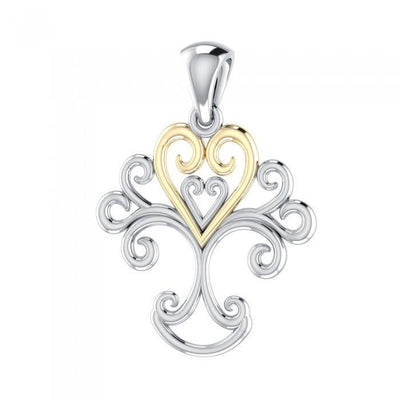 Heartfelt Tree of Life ~ 14k Gold accent and Sterling Silver Jewelry Pendant MPD1220