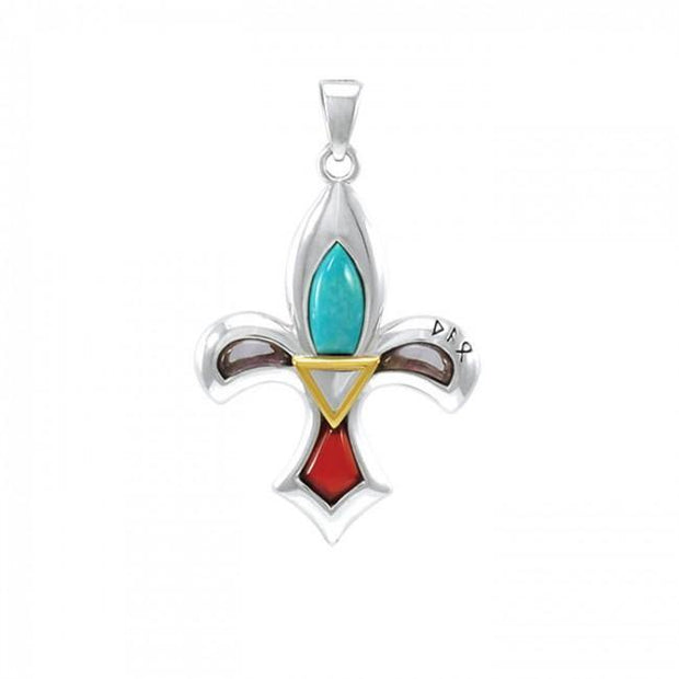 Royal Excellence in Fleur-de-Lis ~ Sterling Silver Jewelry Pendant with 18k Gold accent and Natural Gemstones MPD1478