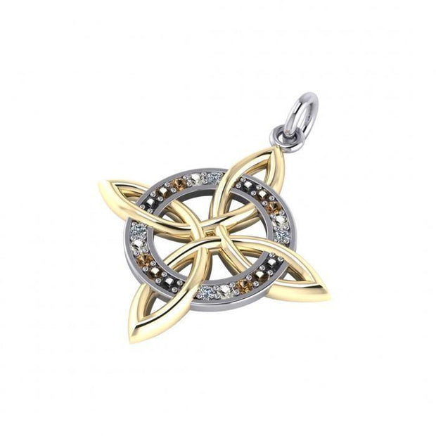 A beautiful interpretation of traditional Celtic ~ Celtic Four-Point Sterling Silver Jewelry Pendant with 18k Gold Plated MPD1809
