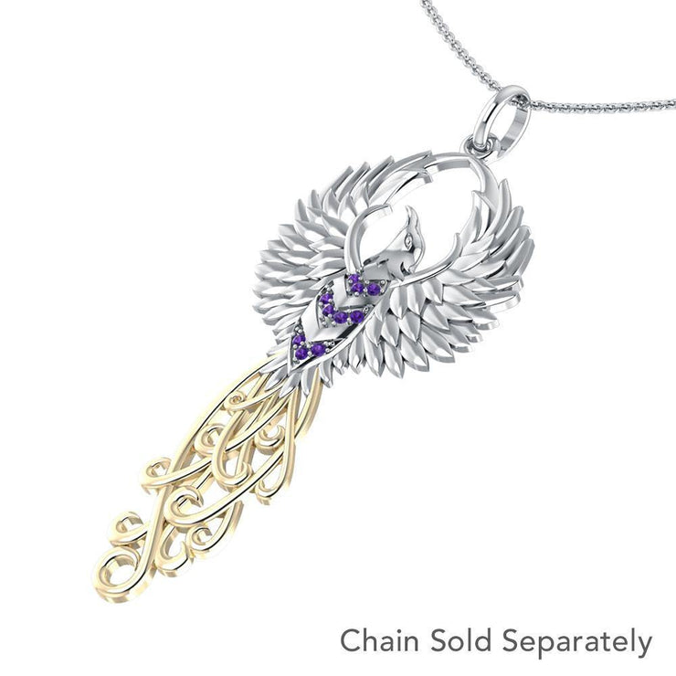 The Rise of the Mystical Fire Bird Sterling Silver and 14 Kt Gold Accent Pendant MPD2915