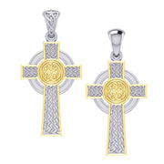 Large Reversible Celtic Cross Sterling Silver with Gold Accent Pendant MPD3726