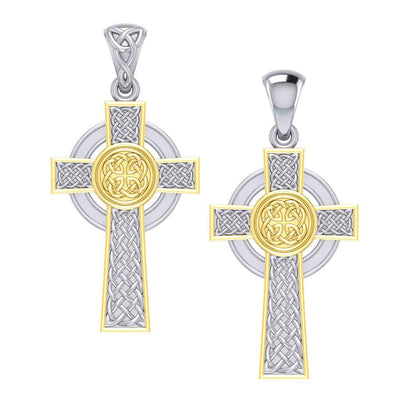 Large Reversible Celtic Cross Sterling Silver with Gold Accent Pendant MPD3726 - Wholesale Jewelry