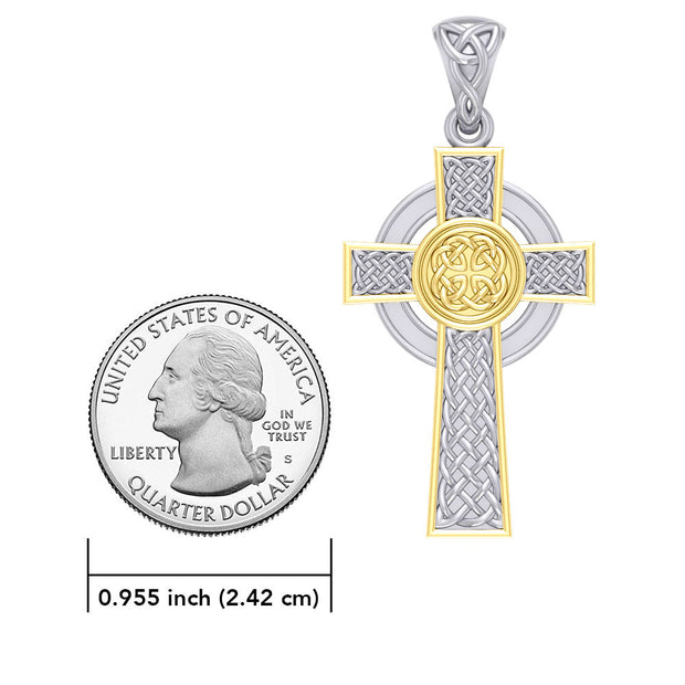 Large Reversible Celtic Cross Sterling Silver with Gold Accent Pendant MPD3726