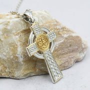 Large Reversible Celtic Cross Sterling Silver with Gold Accent Pendant MPD3726 - Wholesale Jewelry