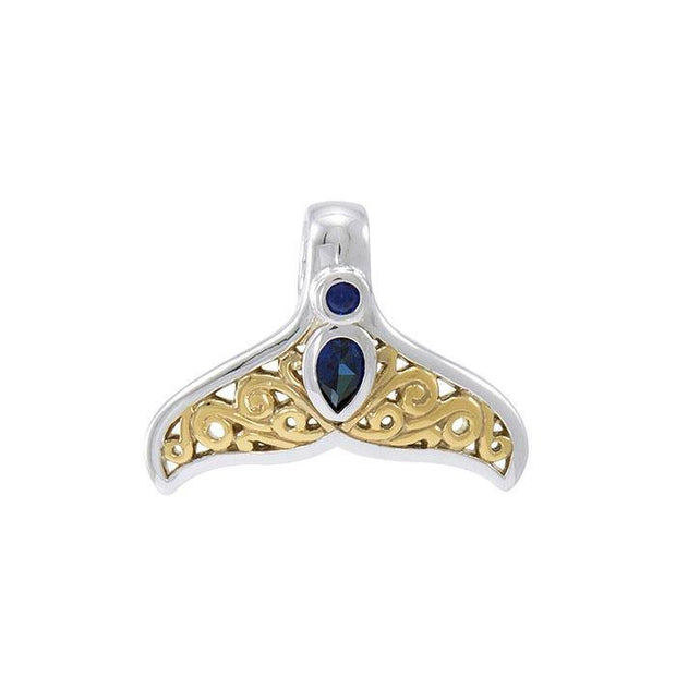 Filigree Whale Tail With Gemstone Gold Accent Sterling Silver Pendant MPD3798