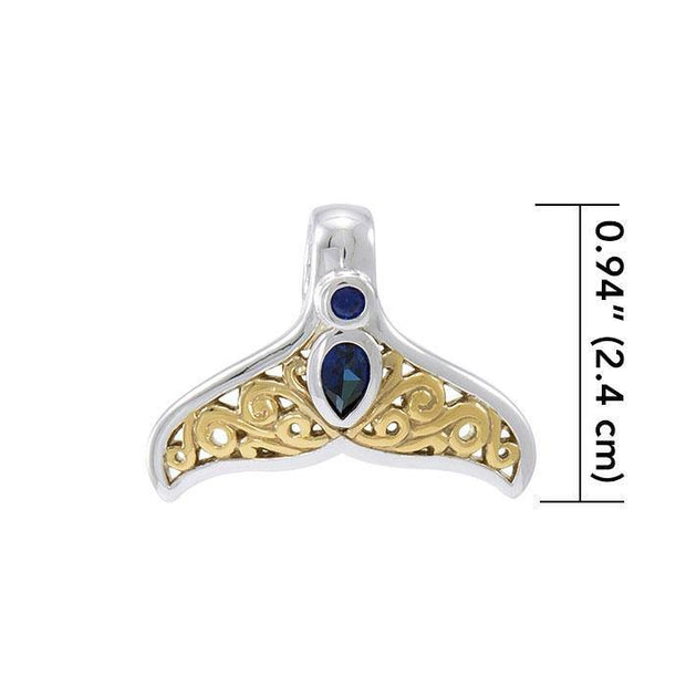 Filigree Whale Tail With Gemstone Gold Accent Sterling Silver Pendant MPD3798
