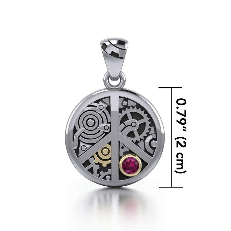 Peace Symbol Steampunk Sterling Silver and Gold Accent Pendant MPD3926