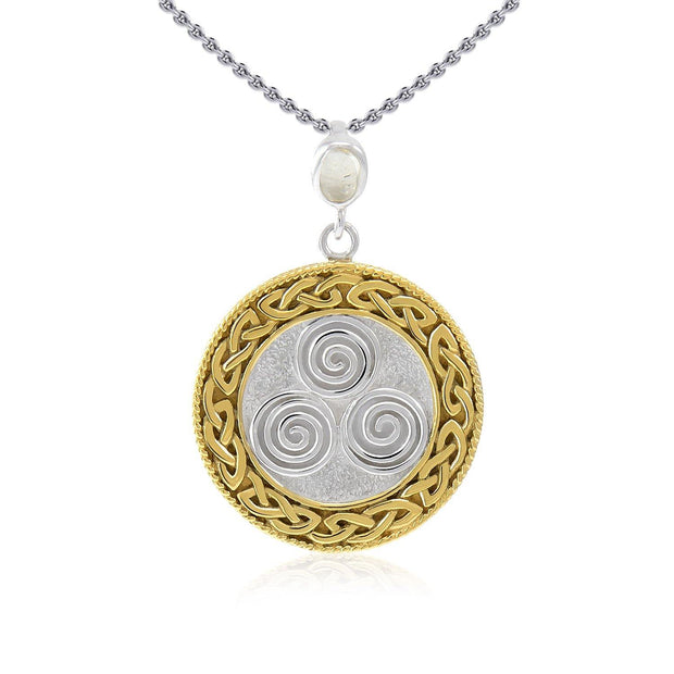 Celtic Triskelion Spiral Choice Spell Silver and Gold Pendant MPD4748
