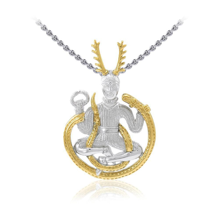 Celtic God Cernunnos in his own right ~ Sterling Silver Jewelry Pendant with 18k gold accent MPD4757