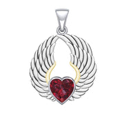 Gemstone Heart and Angel Wings Silver and 14K Gold Plated Pendant MPD5223