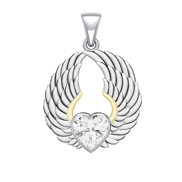 Gemstone Heart and Angel Wings Silver and 14K Gold Plated Pendant MPD5223