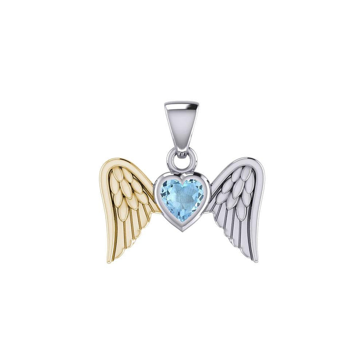 Gemstone Heart and Flying Angel Wings Silver and Gold Pendant MPD5228 - Peter Stone Wholesale