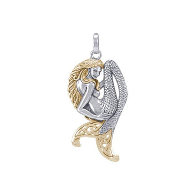 Celtic Mermaid Goddess Sterling Silver and Gold Pendant MPD5256