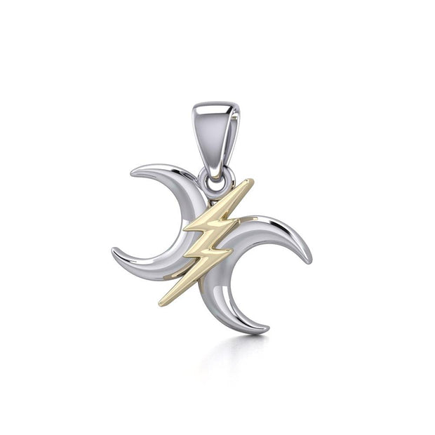 The Diagonal Power Moon Silver and Gold Pendant MPD5259
