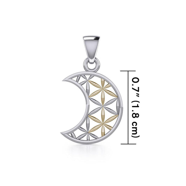 The Flower of Life in Crescent Moon Silver and Gold Pendant MPD5265