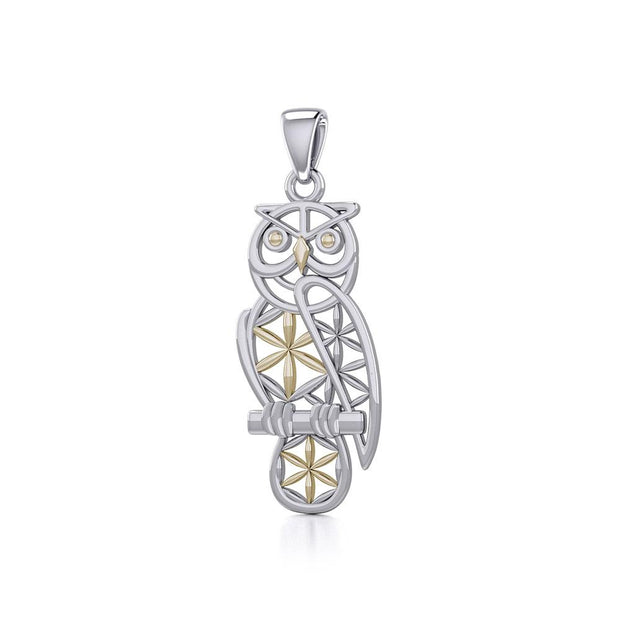 Owl with Flower of Life Silver and Gold Pendant MPD5266