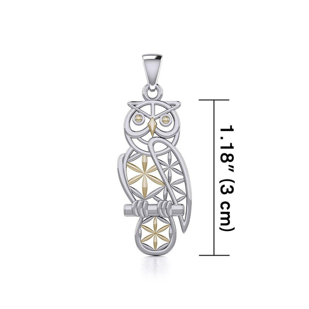 Owl with Flower of Life Silver and Gold Pendant MPD5266