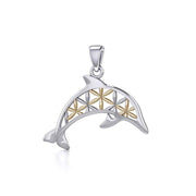 Swimming Dolphin with Flower of Life Silver and Gold Pendant MPD5272