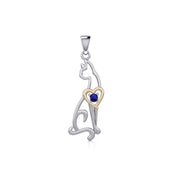 Lovely Heart Cat Silver and Gold Pendant with Gem MPD5273 - Peter Stone Wholesale