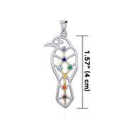 Geometric Raven Silver and Gold Pendant with Chakra Gemstone MPD5277