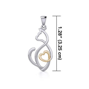 Running Cat with Golden Heart Silver Pendant MPD5280