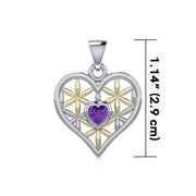 Silver and Gold Geometric Heart Flower of Life Pendant with Gemstone MPD5282