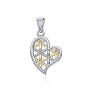 Silver and Gold Heart with Flower of Life Pendant MPD5284