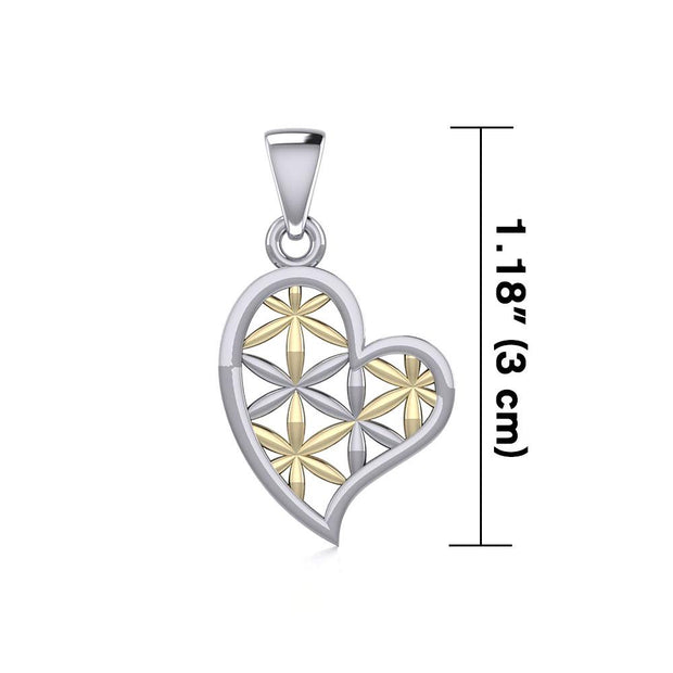 Silver and Gold Heart with Flower of Life Pendant MPD5284