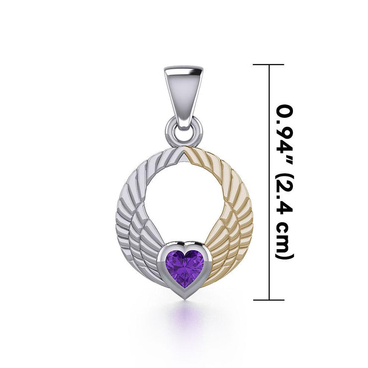 Double Angel Wings Silver and 14K Gold Plate Pendant with Gemstone MPD5286 - Peter Stone Wholesale