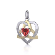The Celtic Trinity Heart Silver and Gold Pendant with Gemstone MPD5287