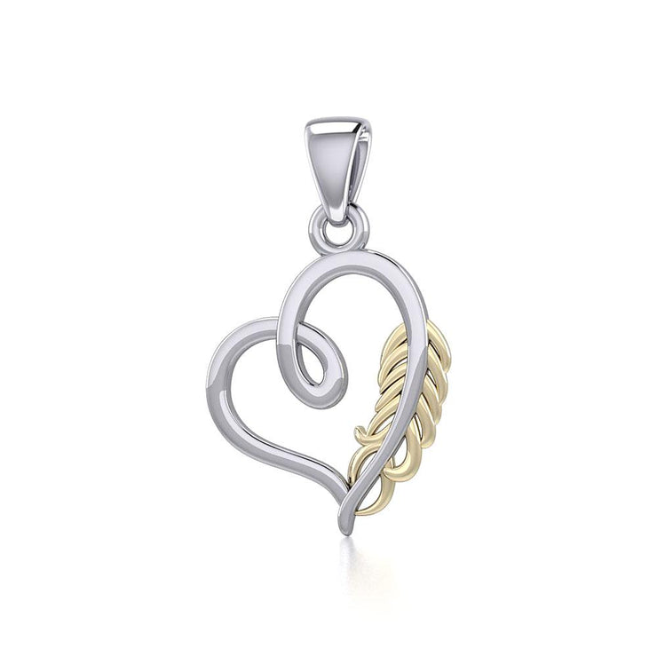 Silver and Gold Heart with Feather Pendant MPD5288