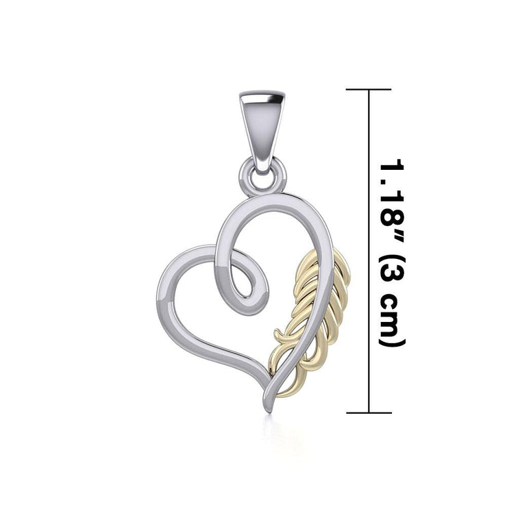 Silver and Gold Heart with Feather Pendant MPD5288