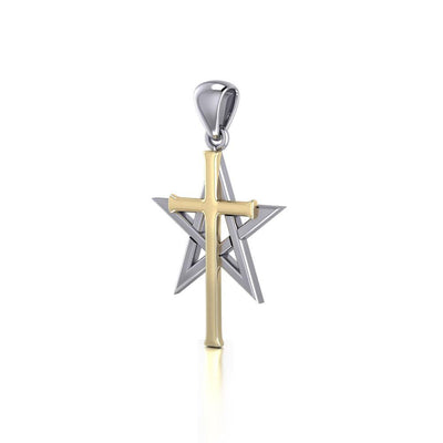 Cross Over Pentacle Silver and 14K Gold Vermeil Pendant MPD529