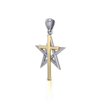Cross Over Pentacle Silver and 14K Gold Vermeil Pendant MPD529 Pendant