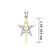 Cross Over Pentacle Silver and 14K Gold Vermeil Pendant MPD529 Pendant