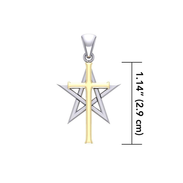 Cross Over Pentacle Silver and 14K Gold Vermeil Pendant MPD529