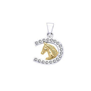Horseshoe and Horse with Gems Silver and Gold Pendant MPD5760