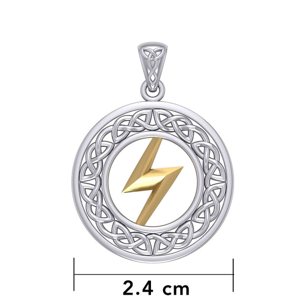 Zeus God Lightning Bolt with Celtic Knot Silver and Gold Pendant MPD5899