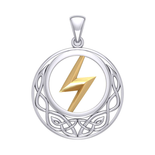 Zeus God Lightning Bolt with Celtic Knot Silver and Gold Pendant MPD5901