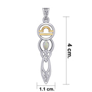 Celtic Goddess Libra Astrology Zodiac Sign Silver and Gold Accents Pendant with Opal MPD5941