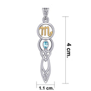 Celtic Goddess Scorpio Astrology Zodiac Sign Silver and Gold Accents Pendant with Blue Topaz MPD5942