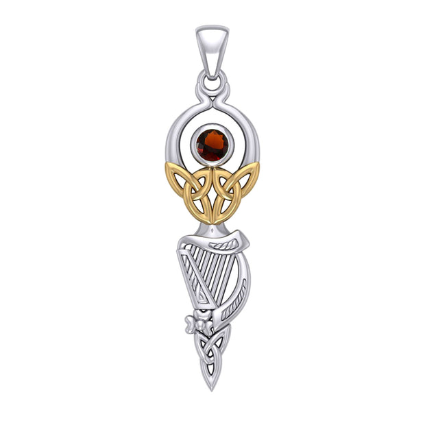 Celtic Goddess with Irish Harp Silver and Gold Accents Pendant MPD5961