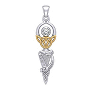 Celtic Goddess with Irish Harp Silver and Gold Accents Pendant MPD5961