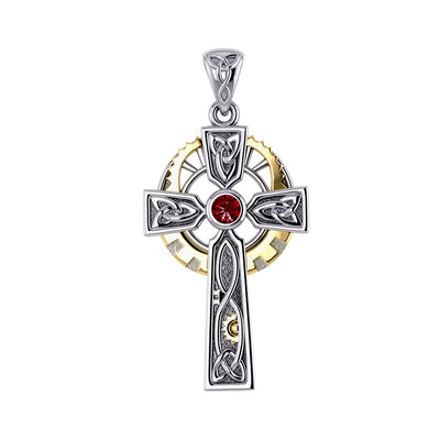 Steampunk Celtic Cross Silver and Gold Accent Pendant MPD5997