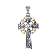 Steampunk Celtic Cross Silver and Gold Accent Pendant MPD5997