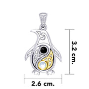 Celtic Yin Yang Spirit of The Antarctic Penguin Silver and Gold Accent Pendant with Gem MPD6014