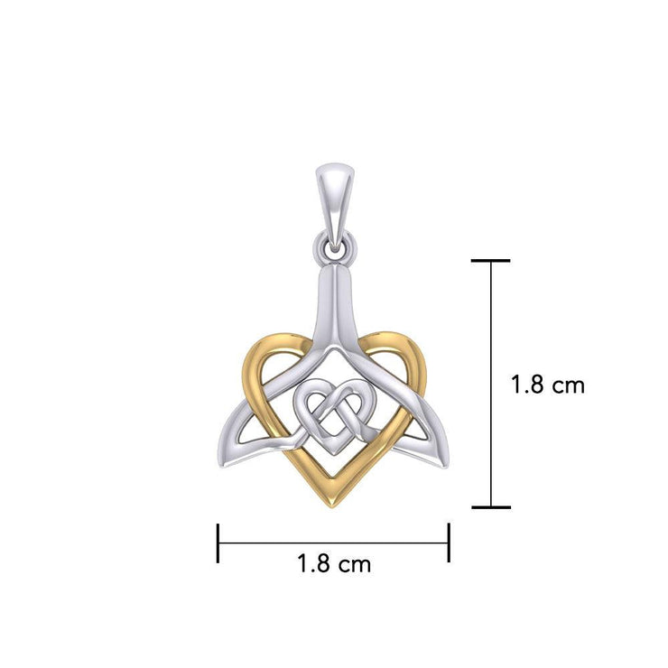 Celtic Whale Tail And Double Heart Silver With 14K Gold Accent Pendant MPD6055