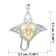 Manta Ray with 14K Gold Accent Celtic Heart in the Center Silver Pendant MPD6059
